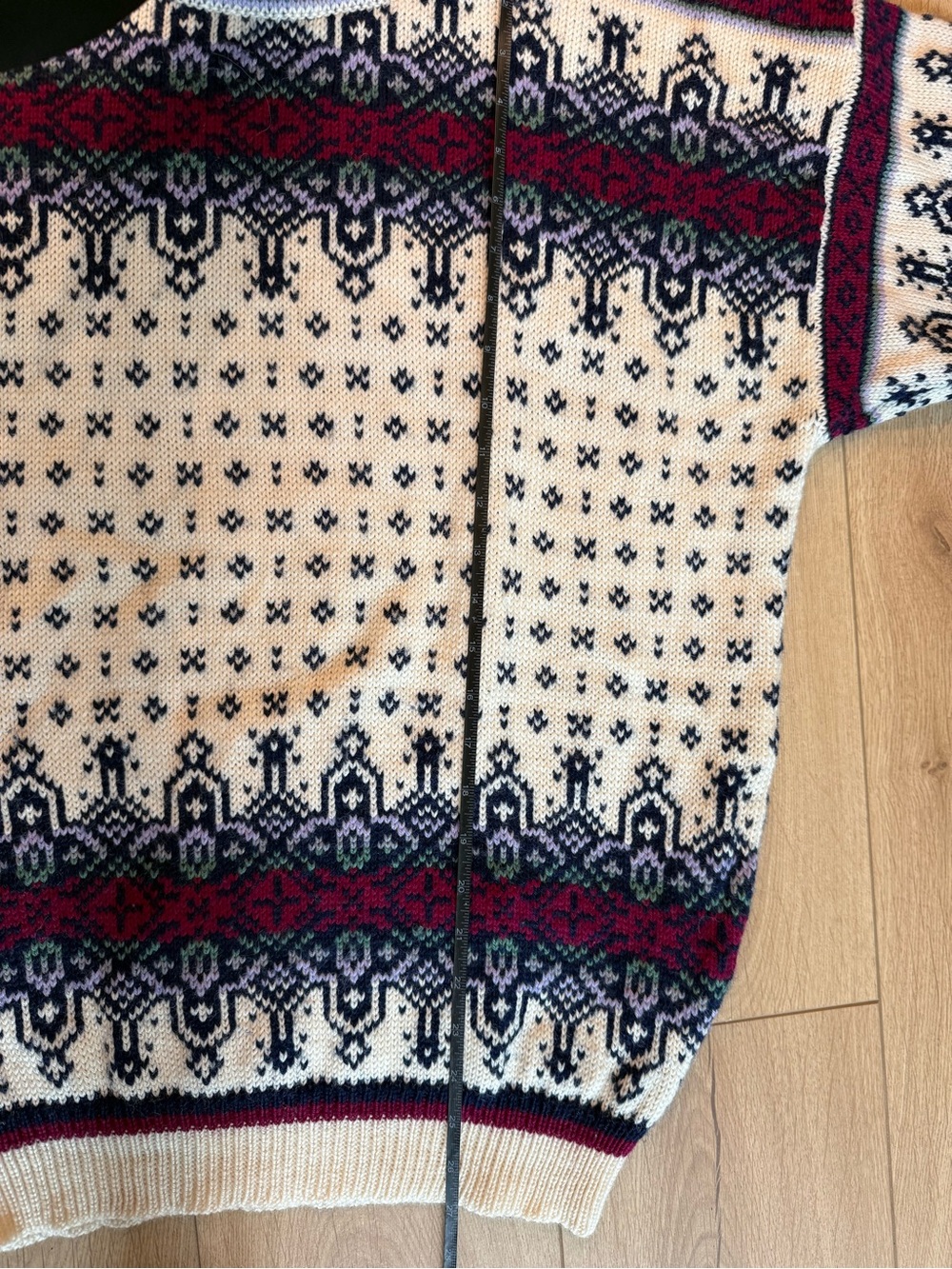Dale of Norway Cream, Navy & Burgundy Fair Isle Crewneck Sweater - Picture 6 of 7